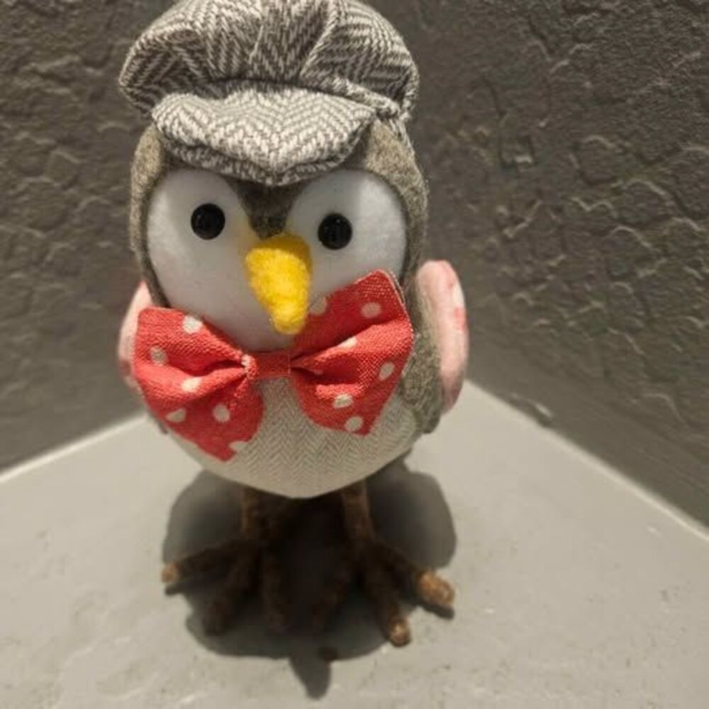 Decorative Fabric Bird with Tweed Hat and Bow Tie Featherly Friends Style